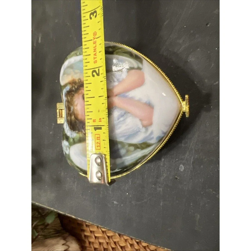 Limoges Style Porcelain Hinged Lid Trinket Jewelry Box Vintage Cherub, Angel
